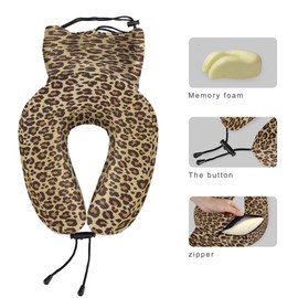 ALAZA Memory Foam Travel Pillow with Snap Clip Animal Leopard Print Geometric Brown Neck Pillow for Airplane Travel Kit, Soft Comfortable and Washable