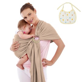 Aolso Baby Sling, Adjustable Ergonomic Baby Carrier, Hands-Free Baby Carrier, Stretchy Baby Sling with Baby Bib, Sling for Newborns (Light Brown)