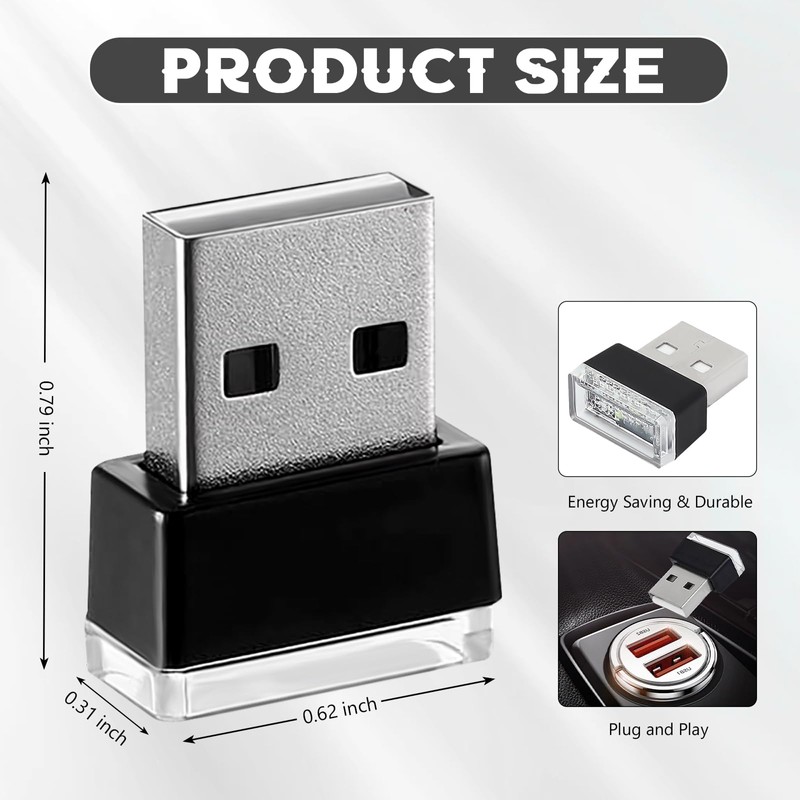 4 PCS USB LED Car Interior Atmosphere Lamp, Portable Mini