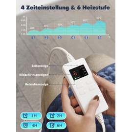 Electric Heating Pad with Automatic Shut-Off Heat Pad Electric with 6 Temperature Levels and 4 Time Settings Overheating Protection for Back, Neck, Shoulder, Abdomen, 120 x 30 cm, Blue