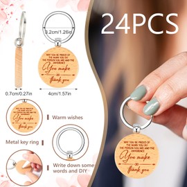 Otuuz 72 Pcs Thank You Gifts Employee Appreciation Gifts Bulk Wooden Inspirational Keyring Keychains with Thank You Cards White Organza Bags for Christmas Colleagues Staff Teacher Gift(Be Proud)