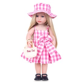 Rakki Dolli Doll Clothes Accessories 4 Pcs Set with Pink Checkered Princess Dresses Plaid Suspender Skirt & Hat & White Underwear & Fashion Canvas Handbag (Doll & Shoes Not Included) 046
