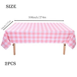 ZSYIULIA 2pcs 137 x 274cm Pink Checkered PVC Table Cloth Wipeable Tablecloths Rectangular,Plaid Tablecloth Plastic Clean Tablecloth Waterproof, Oil-proof Table Cover for Birthdays Weddings Christmas