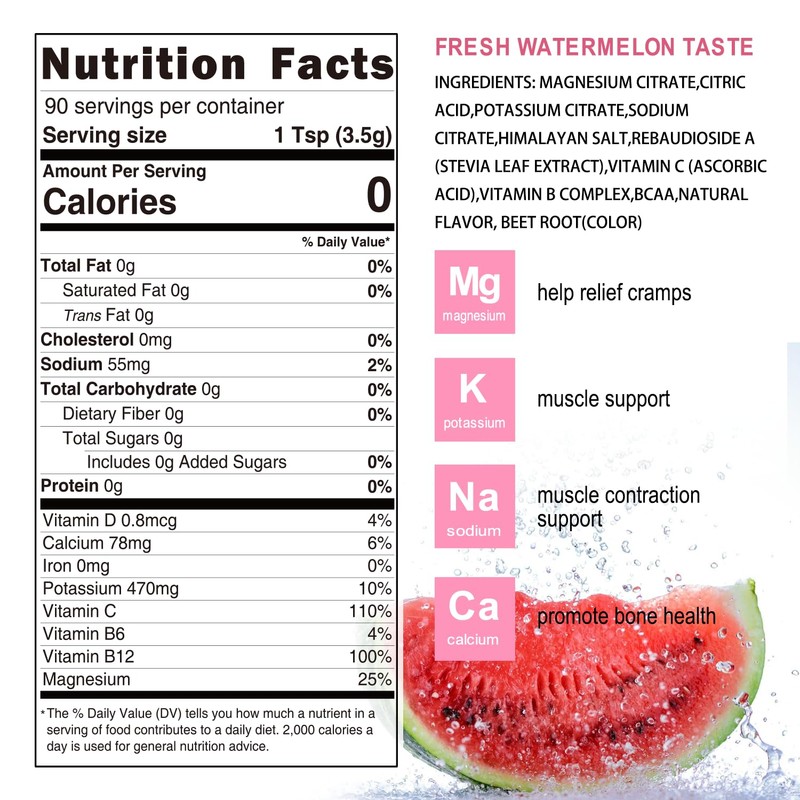 Electrolytes Powder No Sugar, Fresh Watermelon Electrolyte Powder, Hydration Powder,