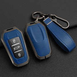 KUNIO Car Key Case Fits Peugeot 3008 5008 2008 308 508 208 Fits Opel Grandland X Astra L Fits Citroen C3 C4 DS5 DS7 Metal Key Cover Protection Key Ring A Blue