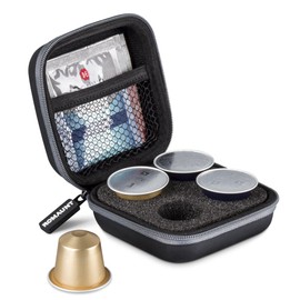Protective Carrying Case For Nespresso & Compatible Capsules Portable Espresso Maker Coffee Pod Holder PU Material Hard Shell Portable Grey(Holds 4 Pods)