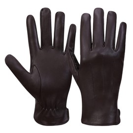 Mens Luxury Nappa Lambskin Leather Gloves Winter Warm Gloves Cashmere Lining,Brown,M