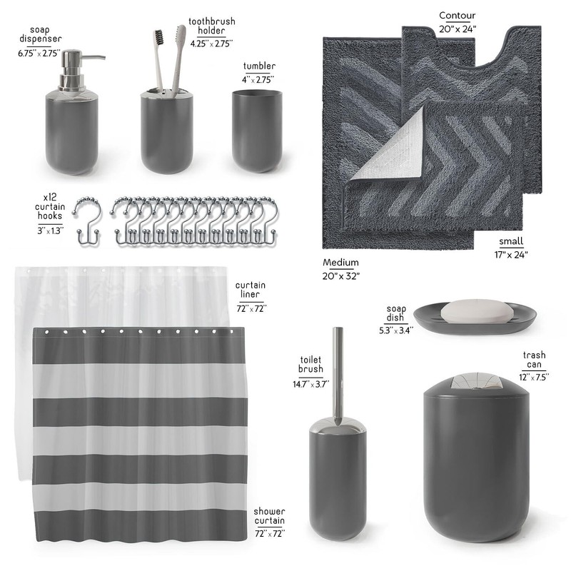 Clara Clark Bathroom Accessories Set - 23PC Shower Curtain Set
