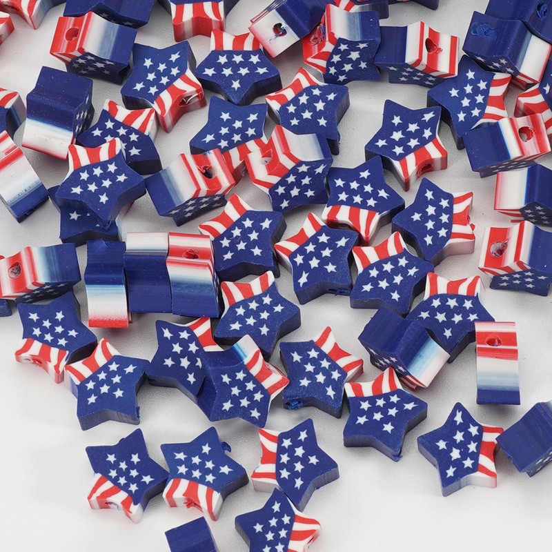 100 Pcs Polymer Clay Patriotic Beads, Red White and Blue