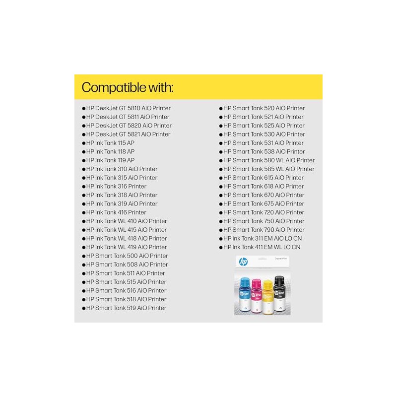 HP GT52 CMY/GT53 Black Ink 4 Bottles