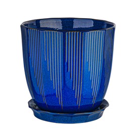 ADN Large Plant Pot Indoor Planters Ceramic Pot for Plants with Drainage Hole and Saucer for Flowers and Plants, Navy, 8 Inch