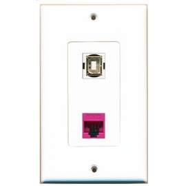 RiteAV 1 Port Cat5e Ethernet Pink 1 Port USB B-B Wall Plate OVERSIZED Jumbo MIDI