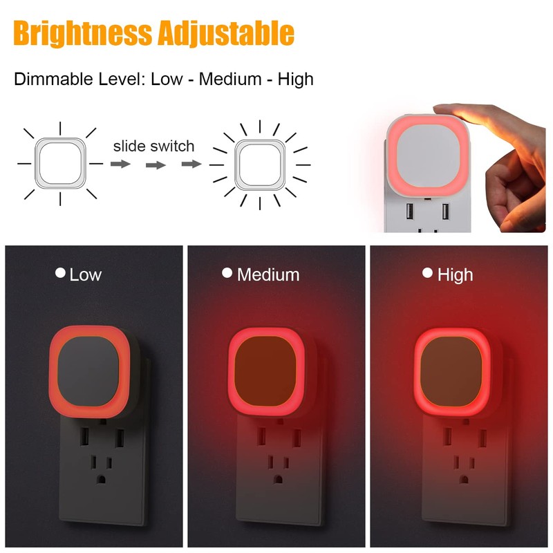 YUNLEX 6 Pack Plug in Dimmable Red Night Light, Auto