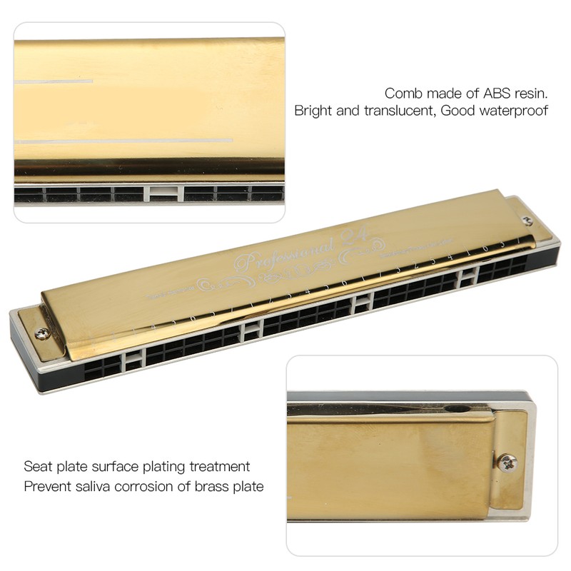 Harmonica Professional Mouthorgan Diatonic Harp 1.2mm Brass Base Plate 24‑Hole