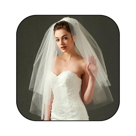 Aiosy Bridal Wedding Veils Short 2 Tier Ivory Tulle Blusher Veil with Comb Bride Hair Accessories for Women and Girls (Ivory)