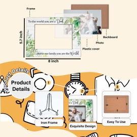 TIOFUNO Dad Picture Frame, First Father's Day Photo Frame Gifts from Daughter Son, Birthday Gift for Daddy, Greenery Wood 4x6 Frames with Iron Stand for Table Decor-C08