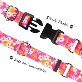 Hikiko Martingale Collar for Dogs Cute Floral Dog Collar for Small Medium Large Dogs Spring Summer Daisy Dog Collars for Girl Female Pet (Hot Pink Flower,Large)
