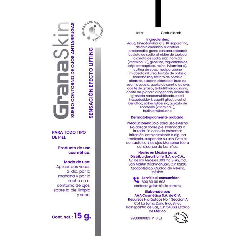 GranaSkin Suero Contorno de Ojos Antienvejecimiento con Efecto Lifting, 15