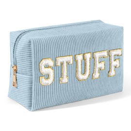 MAGEFY Small Makeup Bag for Purse Corduroy Makeup Bag for Women Makeup Pouch with Compartments (Blue, STUFF)