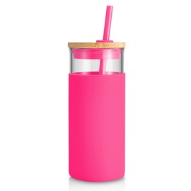Tronco 20 oz Glass Tumbler with Lid and Straw, Iced Coffee Cup and Smoothie Cup with Bamboo Lids & Protective Silicone Sleeve, Dishwasher Safe, BPA-Free, Glass Cup 1 Pack