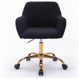 Yoluckea Faux Fur Desk Chair for Women Girl Teen, Adjustable Swivel Cute Black Desk Chair Home Office Desk Chair with Rolling Wheels, Modern Furry Vanity Chair for Makeup Room Bedroom Living Room