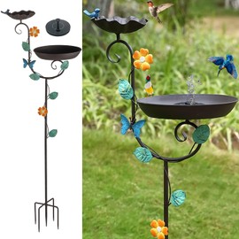 Aifeorzo Free Standing Solar Bird Bath, 58" Tall Decorative Birdbath and Feeder Combo, Stake Bird Baths for Outdoors with Solar Fountain, 5 Spikes Floral Accent Birdbaths for Garden Patio Yard Lawn