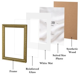 eletecpro 8x10 Picture Frames Set of 4, Vintage Photo Frames with Glass, Gold Frames 8x10 Display 5x7 Photo with Mat or 8x10 without Mat for Tabletop or Wall Decor, Gold
