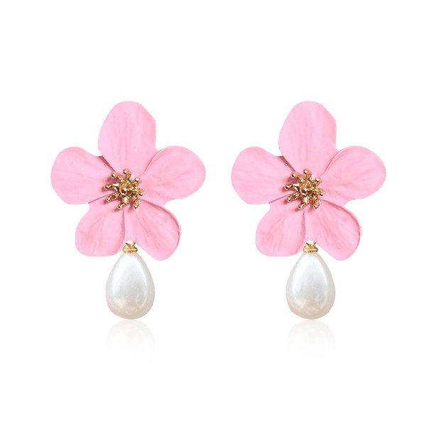 YISXVD Spray Painted Flower Pearl Stud Earrings for Women Unique