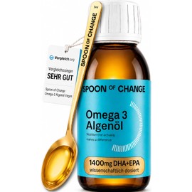 Omega-3 Algae Oil Vegan - DHA & EPA - No Fish Flavour - With Vitamin D3 | Pleasant taste with lemon - high dose - triglyceride form - 2900 mg algae oil per day - laboratory tested - low TOTOX