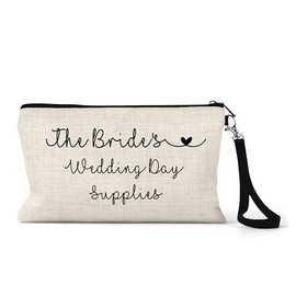 Bride Makeup Bag, Wedding Day Supplies, Bride Gifts, Bride to Be Cosmetic Bag for Wedding Day, Daughter Bridal Party Engagement Gift, Travel Cosmetic Pouch, 15 x 24 cm