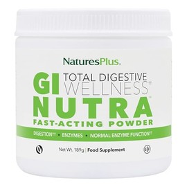 NaturesPlus GI Nutra Total Digestive Wellness Powder - Enzyme Supplement with Live Bacteria, Prebiotics, Glutamine, Calcium for Gut & Digestion - Vegan, Gluten-Free - 189 g