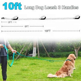 Mycicy 3 Handle Dog Leash, 10FT Triple Handle Dog Leash Heavy Duty with Reflective Stitching, Padded Traffic Handles for Training, Control & Safety - Teal