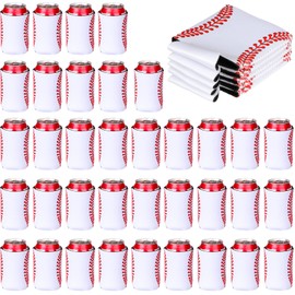 36 Pieces Baseball Can Sleeves Slim Can Cooler Sleeves Neoprene Hot and Cold Drinks Soda Cover Beer Cup Insulator Reusable Baseball Lovers Gifts for Hot and Cold Drinks Soda Game Party(5.1 x 3.9 Inch)