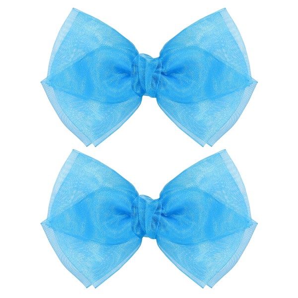 6-Inch Big Organza Double Hair Bows Alligator Clips Sky Blue