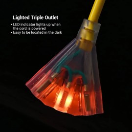 Journeyman-Pro 15FT Lighted Outdoor Extension Cord Triple-Tap 3 Way Splitter 15 AMP 12 AWG 15'