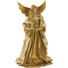 FADEDA Angel with Fabric Dress, Gold/Height: 35 cm/Hand-Painted/Detailed Nativity Scene Figures - Christmas Table Decoration Nativity Accessories