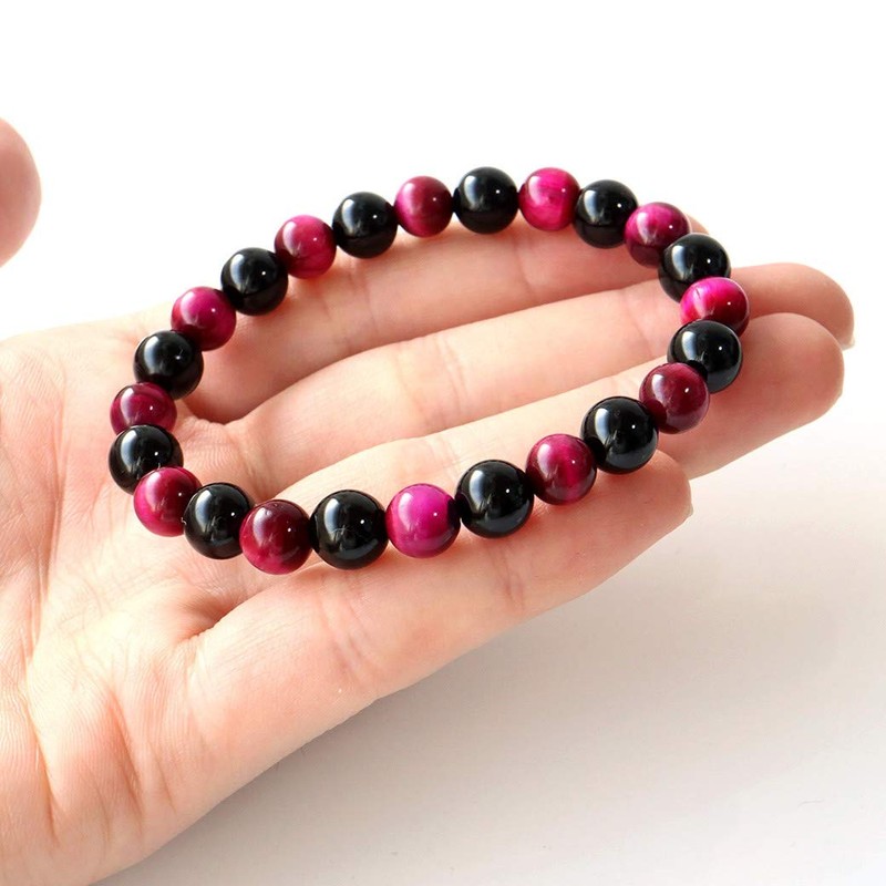 Gold Stone Pink Tiger Eye Onyx Bracelet, 0.3 inches (8