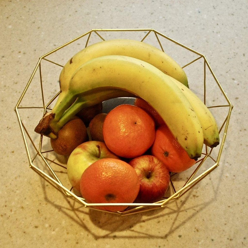Gold Metal Grey Wood Fruit Basket 26 x 26 x