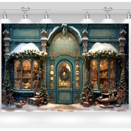 Christmas Toy Store Backdrop Window Winter Snow Christmas Tree Holiday Party Children Family Photo Decoration Banner Backdrop Photo Studio9x6FT
