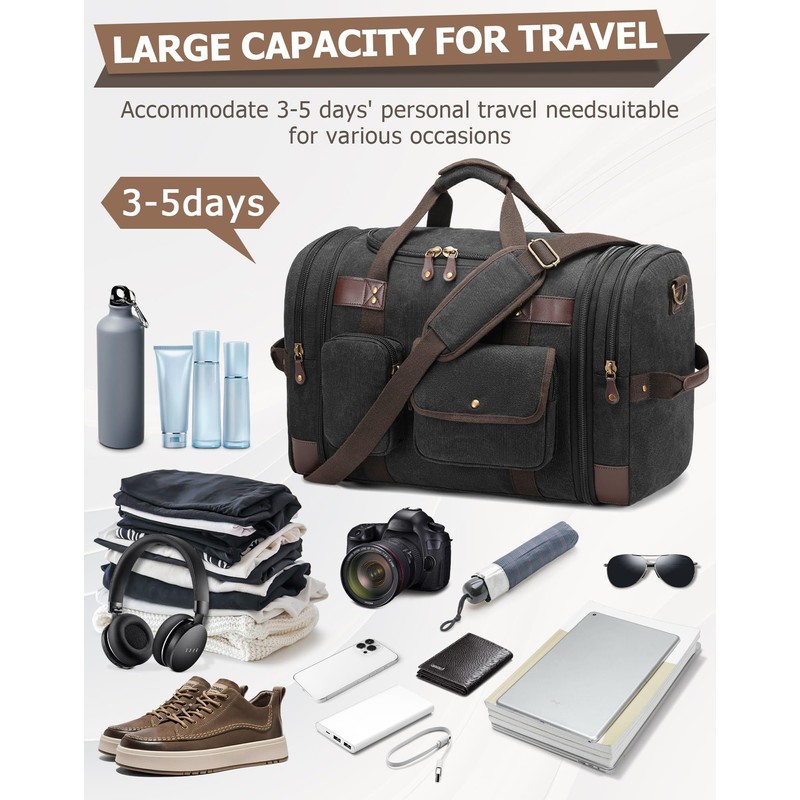 HNCTINNO Duffle Bag for Travel, 50L Carry On Duffle Bag
