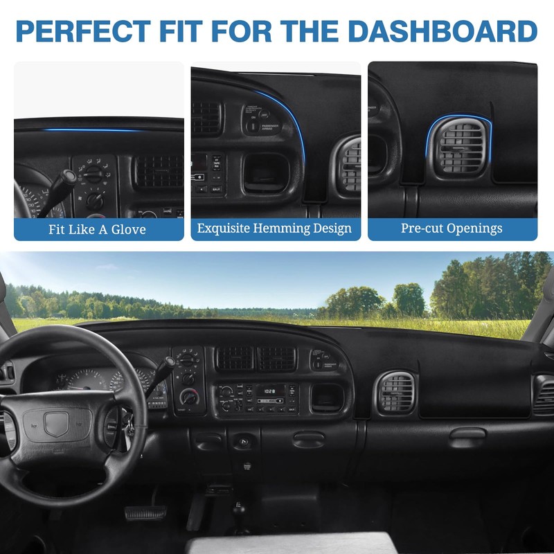 FIILINES Dash Cover for Dodge Ram 1500 2500 3500 1998-2001,