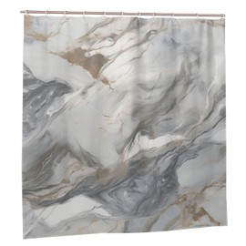 DAOWANGZUO Grey White Shower Curtain, Brown Abstract Natural Marble Boho Shower Curtain Set, Gray Luxury Texture Farmhouse Fabric Bathroom Curtains with 12 Hooks 72x72in YLADW370