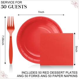 Red Paper Plates and Napkins Include 7inch Paper Dessert Plates,Napkins,Plastic Forks, Disposable Party Supplies for Birthday Wedding Party Family Picnic,for 50 Guests
