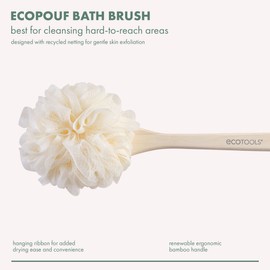EcoTools EcoPouf Bath Brush, Loofah Brush for Bath & Shower, Made with Long Handle & Recycled, Soft Netting for Gentle Exfoliation, Back Brush for Men & Women, Eco-Friendly & Cruelty-Free, 2 Count