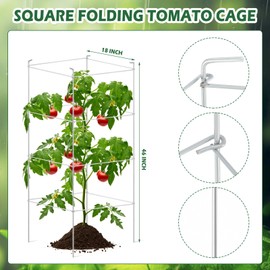 Tanlade Metal Square Tomato Cages for Garden 46 x 18 Inches Heavy Duty Tomato Support Stakes Silver Cage Garden Trellis Plant Cages for Outdoor Plants Vegetables Flowers Fruits(10 Pack)