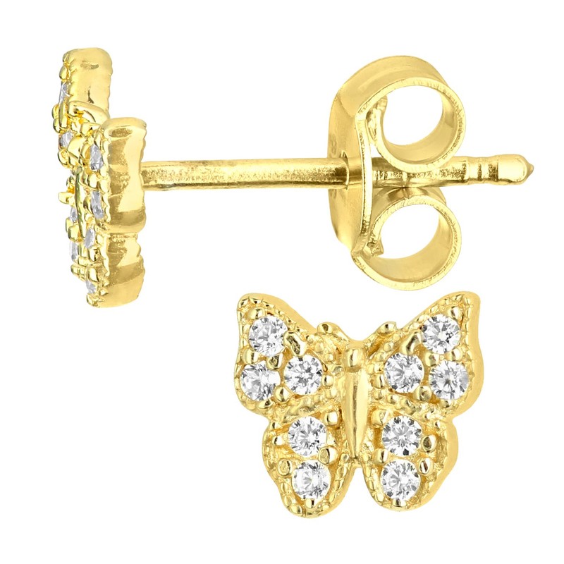 Citerna 9ct Yellow Gold Butterfly Stud Earrings with CZ Stones