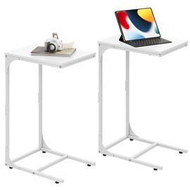 WLIVE C-Shaped End Table Set of 2, Small Couch Side Tables with Metal Frame, Sofa Table TV Tray for Living Room, Bedroom, White