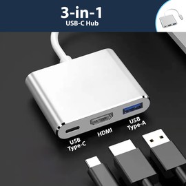 Pipestation USB C Multiport Adapter - USB-C Dock (3 in 1) - USB C Dock Multiport Design with 1x HDMI Output, 1x USB C and 1x USB A - USB C to HDMI Adapter - USB C Hub Docking Multi Station
