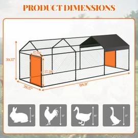 Large Metal Chicken Coop, Chicken Runs for Yard with Waterproof and Anti-Uv Cover, Portable Chicken Coop for Outdoor Chicken Rabbit Duck, Black, 120"×40"×40"