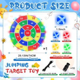 Lunmon 29" Dart Board Game Trampoline Accessories, Toss Game Dartboard with 20 Sticky Balls, Indoor & Outdoor Trampoline, Sport Fun Party Play Toys for Birthday Gifts (Lighted Style 100 Score)
